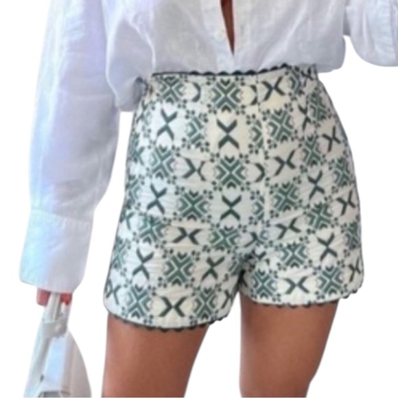 Zara Pants - Zara Shorts Embroidered High Waisted Boho XS